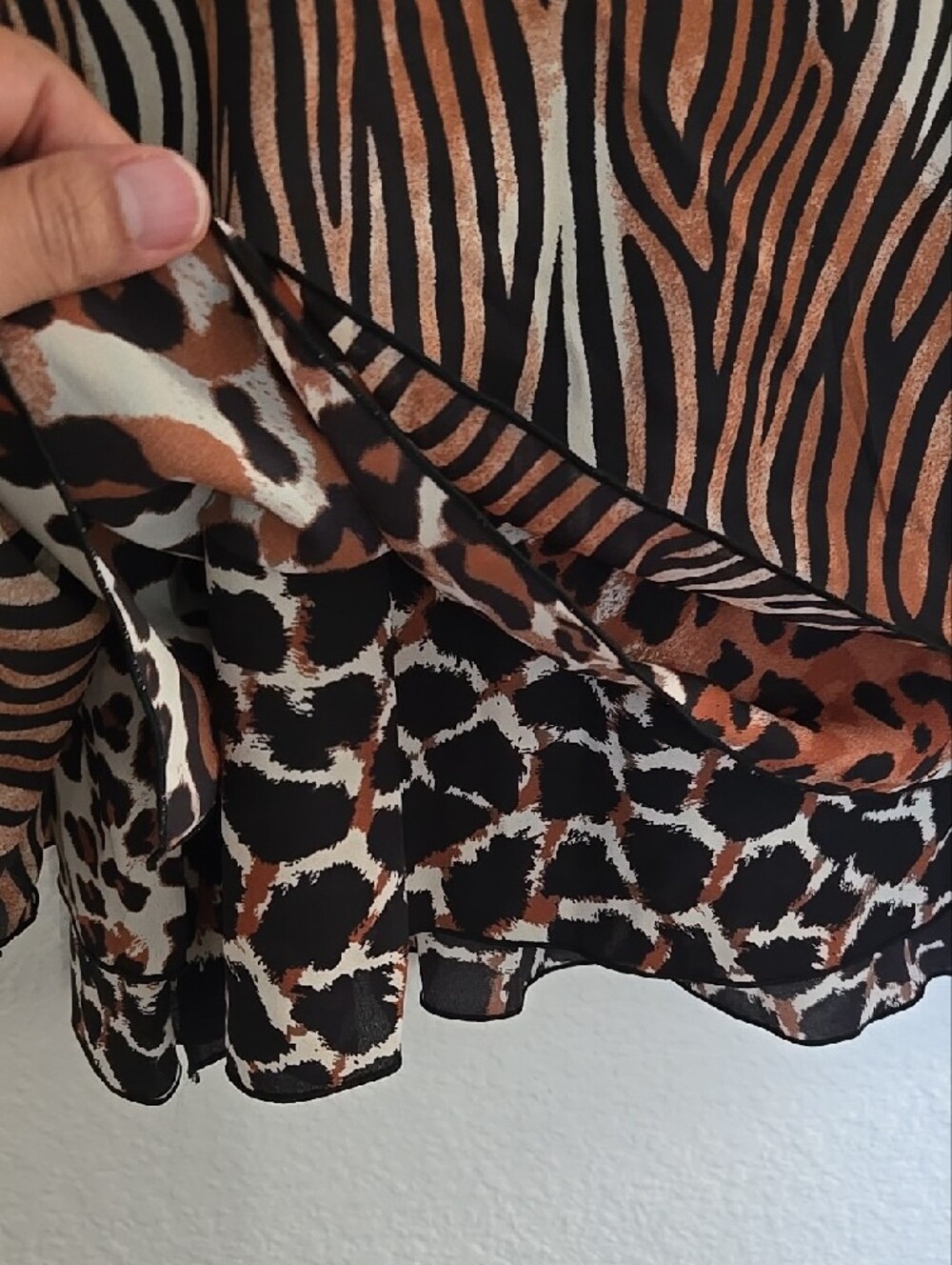 Multiples Black and Brown Mix Animal-Print Layered Hem Short Sleeve Tunic - Picture 5 of 12